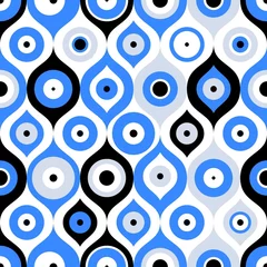 Wall murals Eyes Seamless pattern with Turkish evil eye bead. Good luck. Turkish tile. Oriental ottoman design vector background. Perfect for wallpapers, pattern fills, web page backgrounds, surface textures, textile