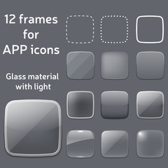 vector set of empty glass frames for app icons
