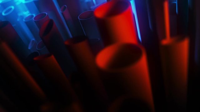 Abstract motion graphics tube loop.  Shapes moving up and down, in and out of focus.