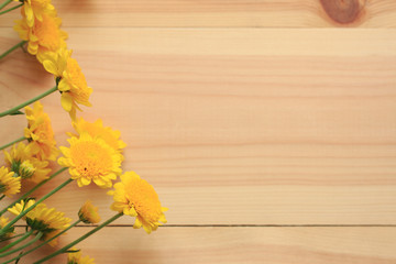 yellow flower with wooden and copy space