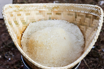 Traditional steamed sticky glutinous rice