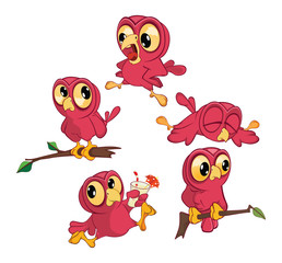 Fototapeta premium Set Cartoon Illustration. A Cute Owl in Different Poses for you Design