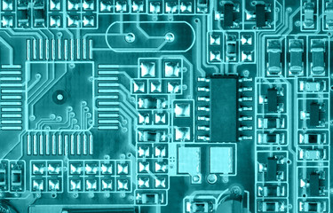 electrical cyan board with contacts closeup