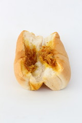 Bread stuffed pork on a white background.