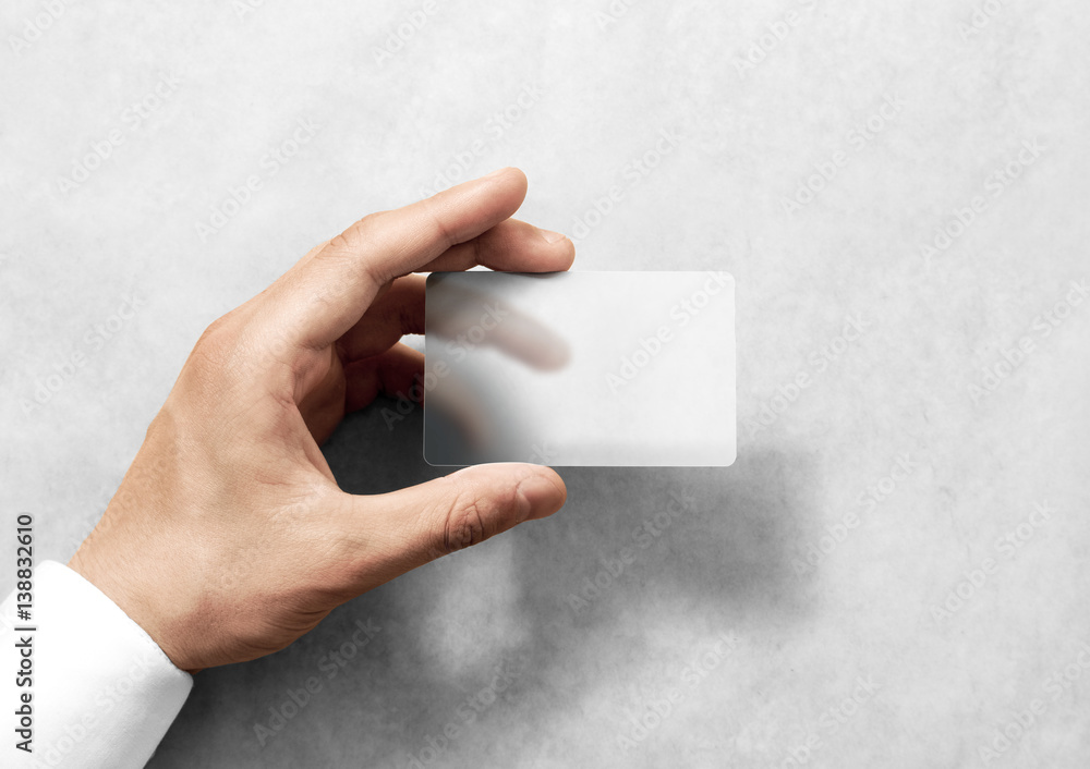 Poster hand hold blank translucent card mockup with rounded corners. plain clear call-card mock up template