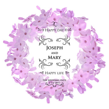 Greeting card with lilac, can be used as invitation card for wedding, birthday and other holiday and summer, spring background.