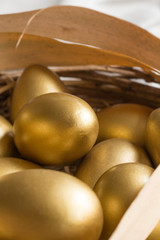 Ostereier aus Gold in einem Korb