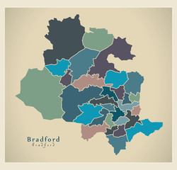 Modern City Map - Bradford with coloured boroughs illustration