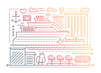 Voyage trip - line flat design illustration