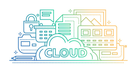 Cloud Storage Technology - flat line design website banner