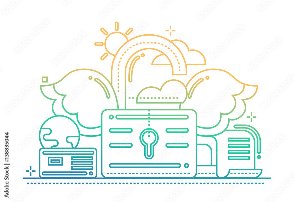 Poster freedom - flat line design website banner - color gradient
