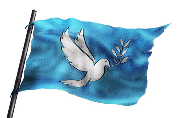 Drapeau symbole de paix, colombe tenant un rameau d'olivier 