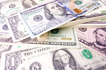 A stack of money. Background of money. dollars pile as background.