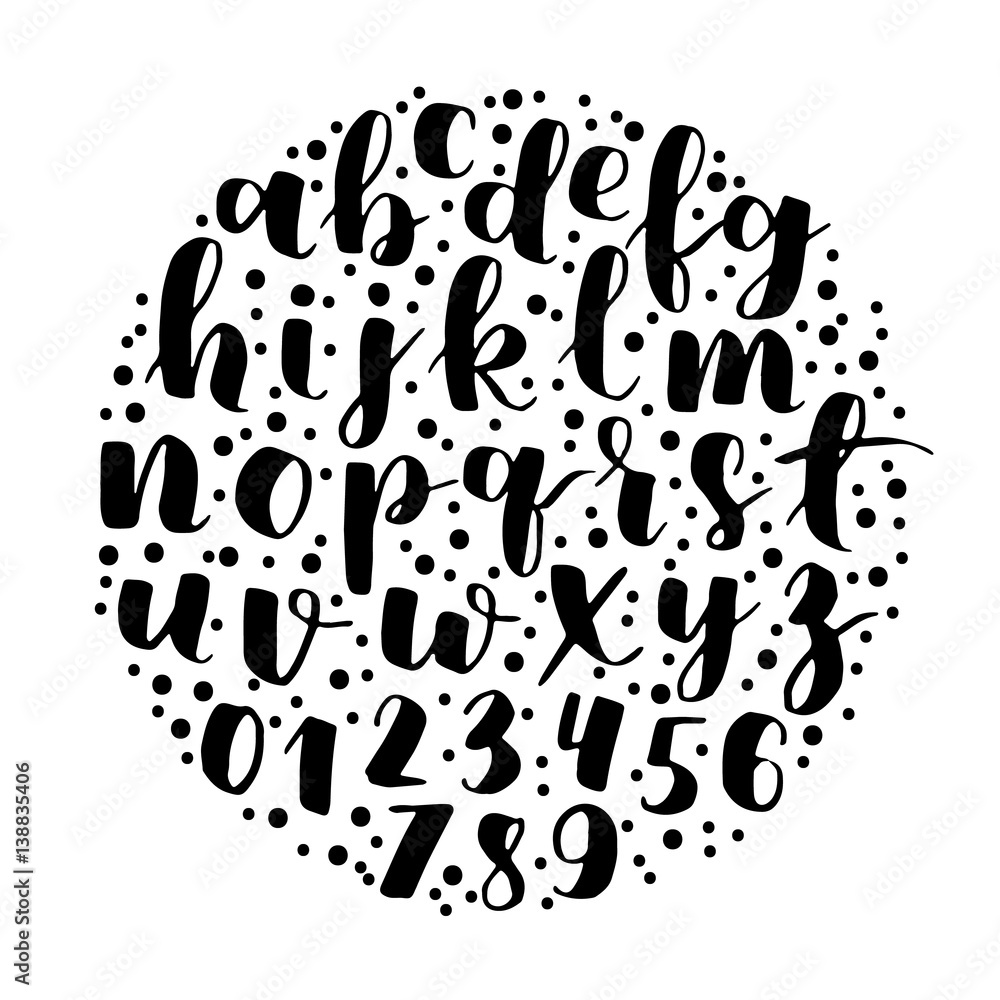 Wall mural black and white hand lettering alphabet design, handwritten brush script modern calligraphy boho fon