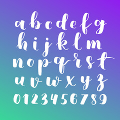 hipster gradient hand lettering alphabet design, handwritten brush script modern calligraphy boho font vector illustration