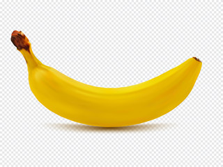 Banana realistic image with transparent shadow vector illustration isolated on plaid white background