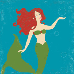 Obraz na płótnie Canvas Vitage Poster with Mermaid and Bubbles