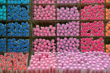 Colorful ballpoint pens background - Pens in different colors - Multicolor marker.