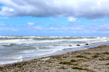 baltic sea beach in stormy weather with sea waves