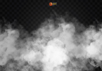 Fog or smoke isolated transparent special effect. White vector cloudiness, mist smog background. illustration - obrazy, fototapety, plakaty