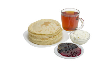 pancakes with sour cream and jam