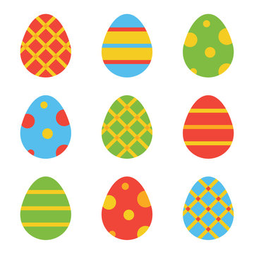 Colorful flat design easter eggs set, collection isolated on white background.