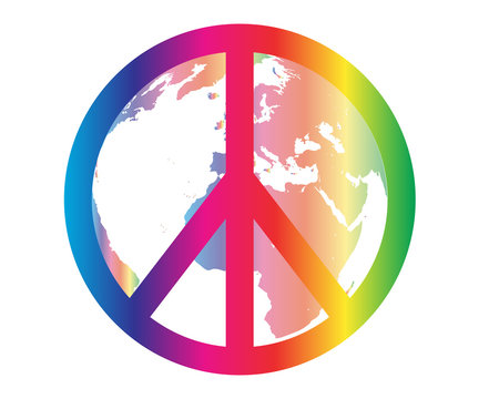 simbolo pace arcobaleno con mondo vettoriale