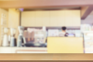 Blurred of coffee shop andcafe for backgound with Perspective wood