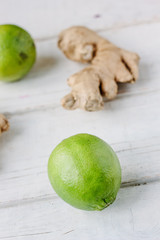 Green lime and ginger root