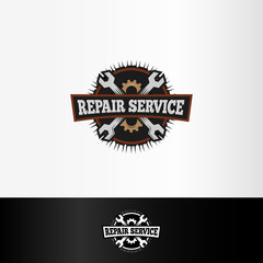 Fototapeta premium Isolated repair service logo, wrenches and gears elements, mechanical tools vector illustration.