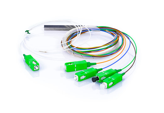fiber optic coupler with SC connectors on white background