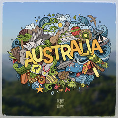 Australia hand lettering and doodles elements and symbols emblem