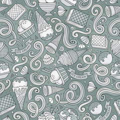 Naklejka premium Cartoon hand-drawn ice cream doodles seamless pattern