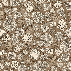 Cartoon cute hand drawn Pizza seamless pattern.