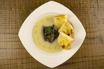 Cauliflower Soup With Mushrooms and Toast