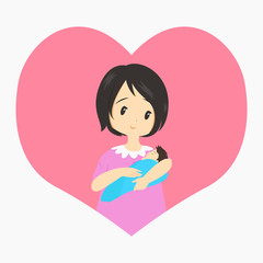 a mother holding her newborn son illustration.