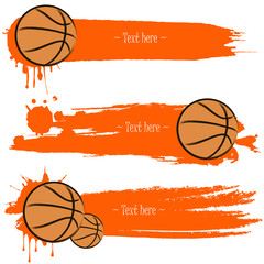 Fototapeta premium Set of hand drawn grunge banners with basketball