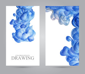 Banners with abstract cloud of ink drawn by hand with colored pencils. Watercolor in water. Holi. Liquid ink. Pencil drawing. Place for text. Banners for web. Colorful header