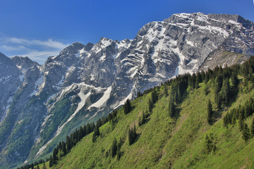 Hoher Goell, view from Rossfeld Panorama road, mountain range on border of Germany and Austria.