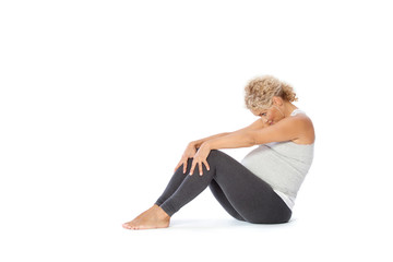 Pregnant woman exercise, sitting position