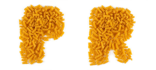 Alphabet made of pasta. Letter P and R.