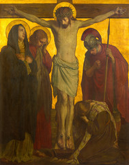 BERLIN, GERMANY, FEBRUARY - 16, 2017:  The paint on the metal plate the  Crucifixion in church St....