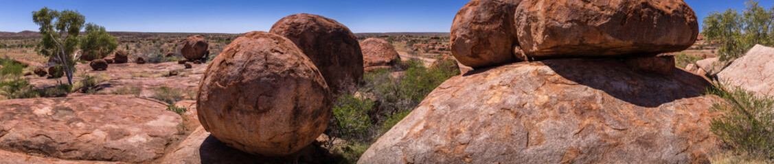 Devils Marbles panorama, a sacred aboriginal site in the Australian outback