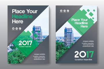 Green Color Scheme with City Background Business Book Cover Design Template in A4. Can be adapt to Brochure, Annual Report, Magazine,Poster, Corporate Presentation, Portfolio, Flyer, Banner, Website
