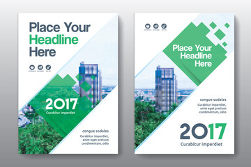 Green Color Scheme with City Background Business Book Cover Design Template in A4. Can be adapt to Brochure, Annual Report, Magazine,Poster, Corporate Presentation, Portfolio, Flyer, Banner, Website