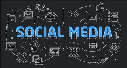 Linear flat illustration for presentations dark background social media