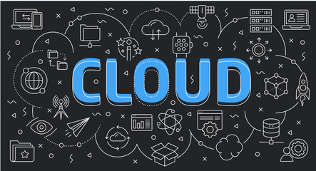 Linear flat illustration for presentations dark background cloud