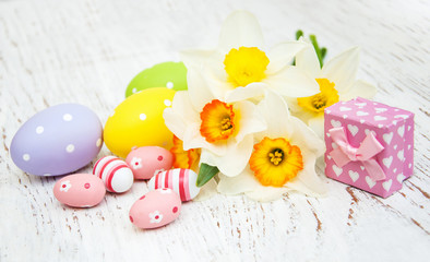 Easter eggs and daffodils