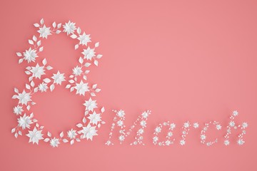 8 March. Women's day background, 3d illustration