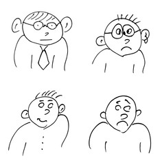 Hand-drawn doodle faces of men of different styles